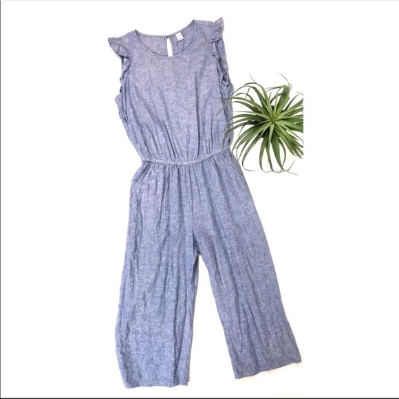 Old Navy Pants - 3/$25 Old navy chambray ruffle trimmed jumpsuit